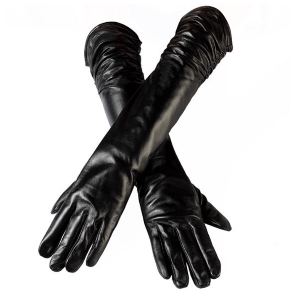 Leather Cashmere Lined Ruched Gloves C16 - Picture 3 of 8
